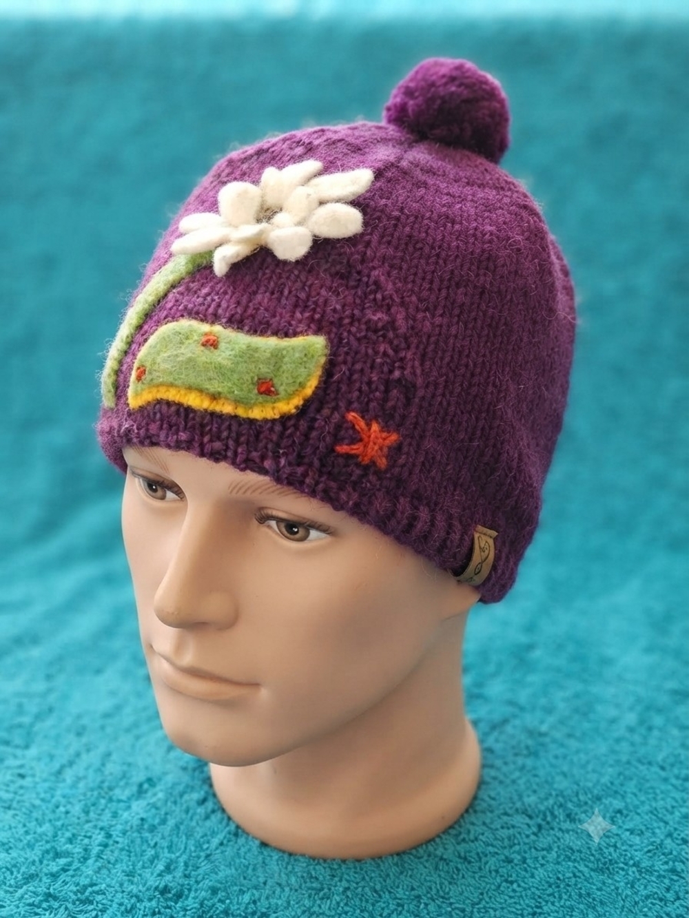 Turtle Fur Nepal Wool Beanie - Purple Flower